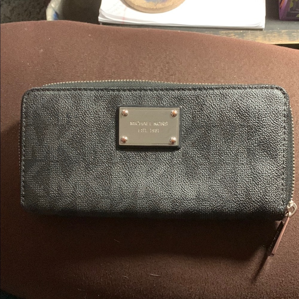 Michael Kors Black Monogrammed  Textured Wallet
